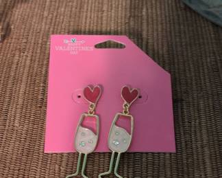 Pink Champagne Glass and Heart Valentines Day Earrings