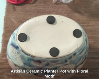 Artisan Ceramic Planter Pot with Floral Motif third image