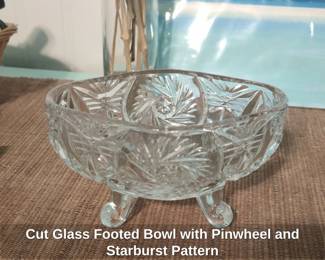 Cut Glass Footed Bowl with Pinwheel and Starburst Pattern
