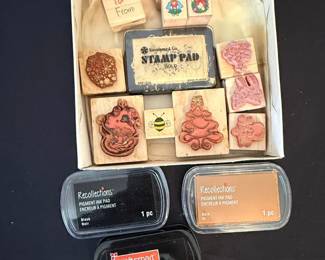 Assorted Rubber Stamps and Ink Pads Set