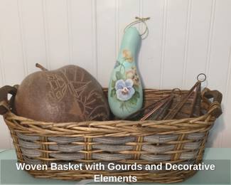 Woven Basket with Gourds and Decorative Elements