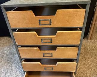 Vintage Industrial Metal MultiDrawer Cabinet with Wooden Drawers