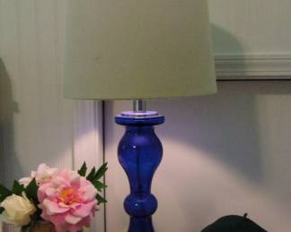 Cobalt Blue Glass Genie Bottle Table Lamp