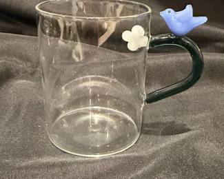 Ichendorf Milano Glass Mug with Blue Bird and Flower Accent