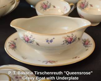 P. T. Bavaria Tirschenreuth Queensrose Gravy Boat with Underplate