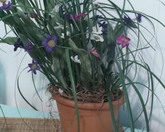 Artificial Daisy and Grass Arrangement in Terracotta Pot