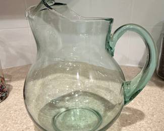 HandBlown Green Glass Pitcher
