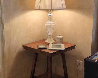 Assorted Crystal Serving Pieces, SilverPlate Serving Tray, and Vintage Crystal Table Lamp second image