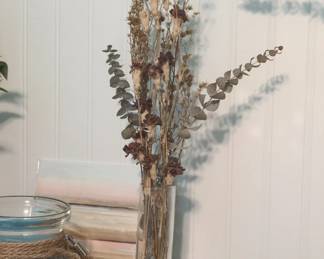 Dried Floral Arrangement in Glass Vase with Eucalyptus