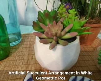 Artificial Succulent Arrangement in White Geometric Pot