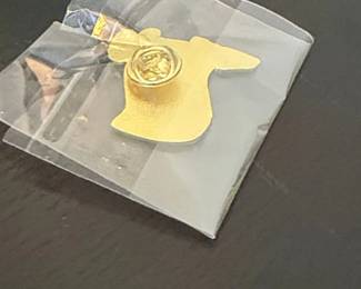 Vintage Enamel Lapel Pin with Scroll and Trumpet Design second image