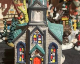 Cobblestone Corners Church Ceramic Christmas Village House