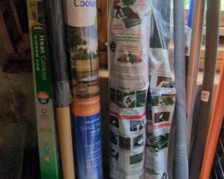 Assorted Rolls of Home Improvement Materials Window Film, Shade Screen, Weed Barrier