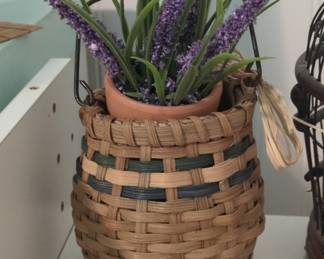 Woven Basket with Faux Lavender and Terracotta Pot