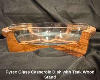 Pyrex Glass Casserole Dish with Teak Wood Stand second image