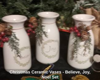Christmas Ceramic Vases  Believe, Joy, Noel Set