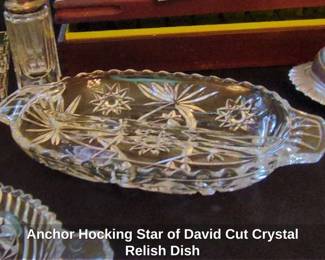 Anchor Hocking Star of David Cut Crystal Relish Dish