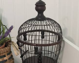 Decorative Wire Bird Cage with Wooden Base