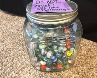 Glass Jar with Assorted Vintage Marbles