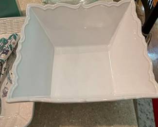 White Ceramic Scalloped Edge Square Serving Bowl