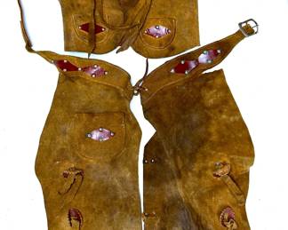 Vintage late 1950s leather children's cowboy vest and chaps