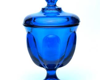 Mid Century Modern Viking Glass Blue Epic Petals  Candy Jar 