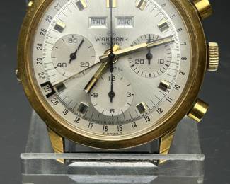 VINTAGE MEN'S WAKMANN INCABLOC  TRIPLE DATE CHRONOGRAPH WRIST WATCH