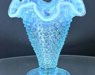 Fenton Blue Opalescent Hobnail Vase: