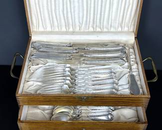 Antique set of sterling silver flatware.  The pattern is 'Shirley' by International Silver.  It was introduced in 1910.