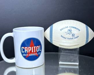 Vintage hard to find early 1960s Dallas Cowboys plastic giveaway souvenir football with their alternate logo of a Dallas Cowboy football player riding a horse