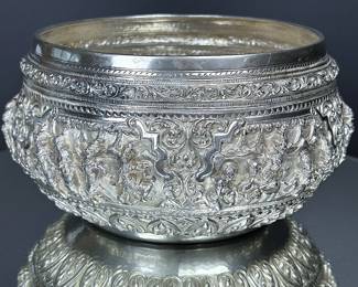 Antique sterling silver Burmese Repoussé Bowl 