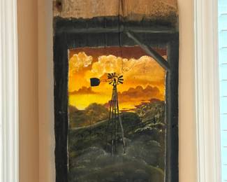 Rustic folk art painting on wood