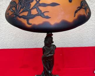 Heavy Bronze Lamp, Galle Style Shade