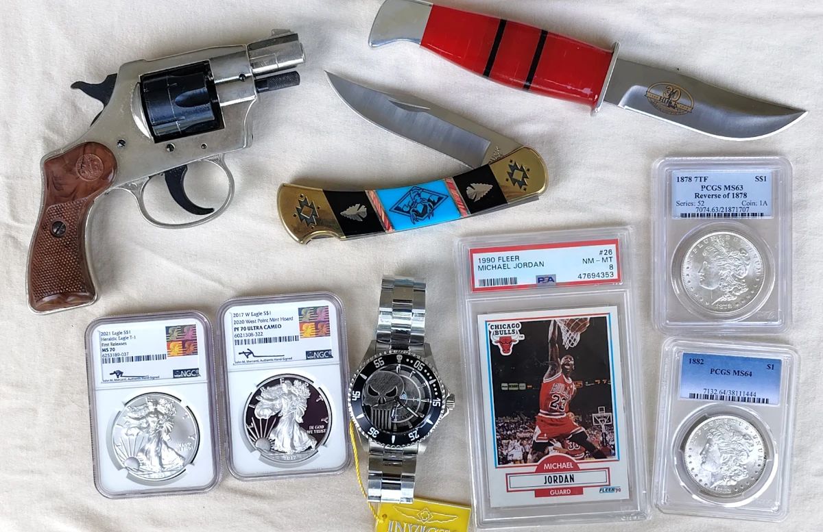 This sale has an amazing selection of silver US coins , graded sports cards , invicta special edition watches 