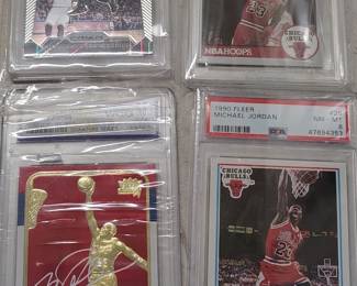 Michael Jordan basketball cards including  Michael Jordan (Chicago Bulls) 1990 Fleer Basketball #26 and Panini Prisim  