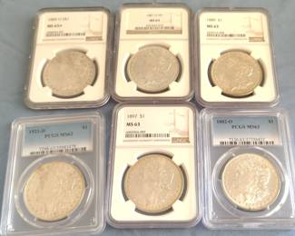 Morgan 1800s U.S. silver dollars all PCGS and NGC graded .