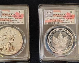 Reverse Proof silver dollars.