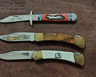 Buck 112 custom knives and Case Cheetah Custom turquoise and coral knife (buck 110 wildlife series knife)