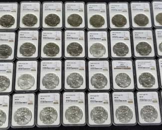 Full set of american silver eagle silver coins all graded 