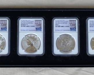 2017 United States Mint 225th Anniversary American Liberty Four-Medal Set graded U.S. mint silver all PF70 and ultracameo a very nice set of silver dollars.