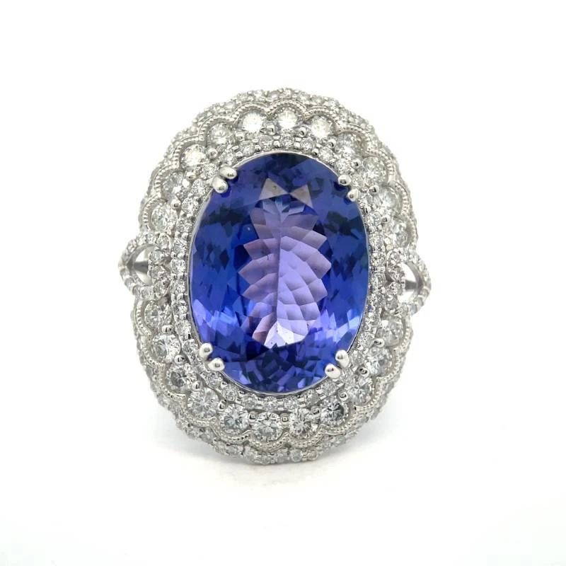 Oscar Friedman 14.90 Carat Natural Tanzanite & Natural Diamond Ring in Platinum