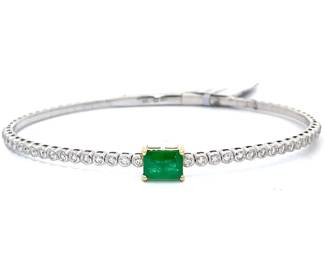1.46 Carat Natural Emerald & Diamond Bangle Bracelet in Two-Tone Gold