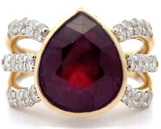 4.11 Carat Natural Ruby & Natural Diamond Ring in 14K Yellow Gold
