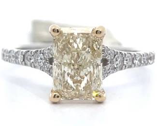 2.68 Carat Natural Yellow Diamond & White Diamond Pavé Bridge Ring in 14k Two-Tone Gold