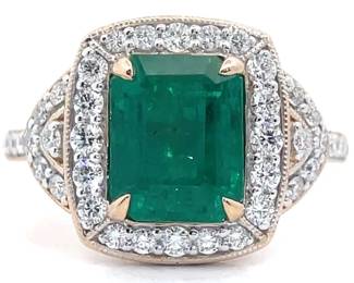 3.11 Carat Natural Emerald & Natural Diamond Ring in Platinum