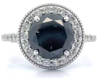 1.83 Carat Natural Black and White Diamond Ring in 14K White Gold