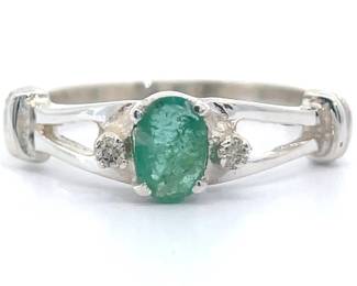 Natural Emerald & Natural Diamond Split Shank Ring