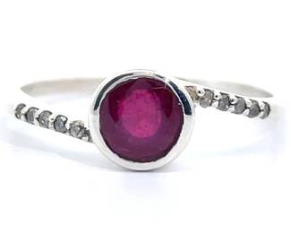 Natural Ruby & Natural Diamond Curved Bypass Ring