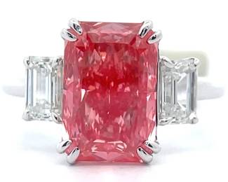 4.62 Carat Fancy Pink & White Diamond Three-Stone Ring in 14k White Gold