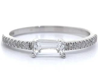 Natural Topaz & Pavé Natural Diamond Stacking Ring in 14k White Gold